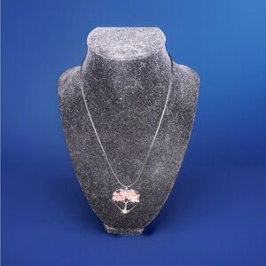 Heart-Shaped Braided Tree of Life Pink Rose Crystal Gemstone Pendant Necklace